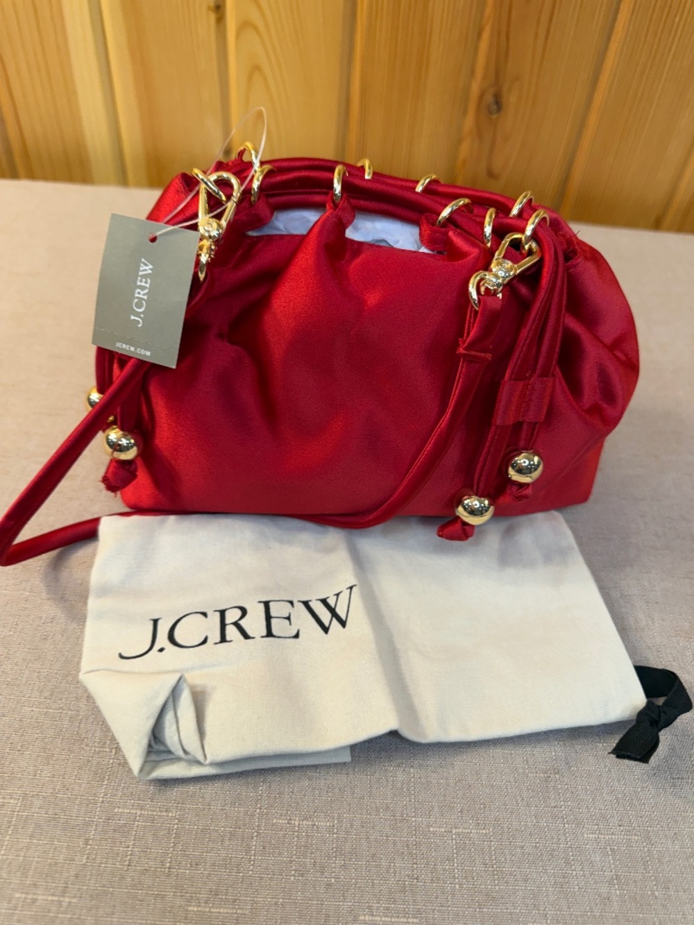 NWT J.Crew Red Pouch Bag in satin